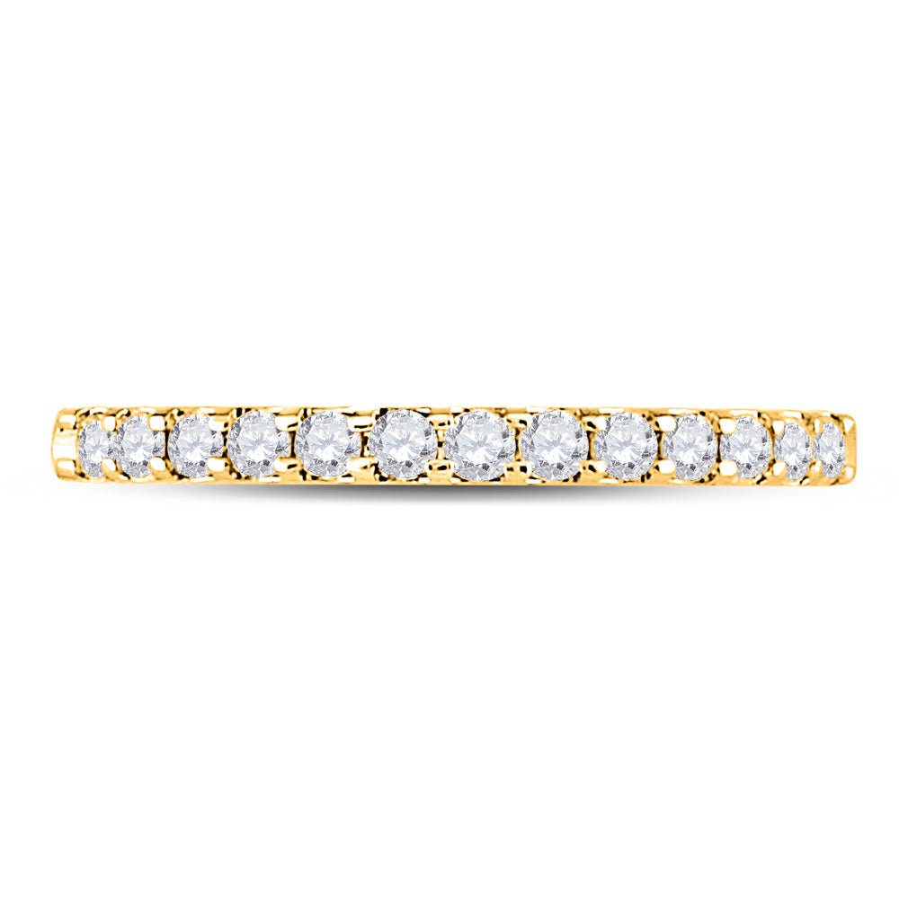 14K Yellow Gold Round Diamond Women's Single Row Machine Set Wedding Band 1/4 Cttw - Splendid Jewellery