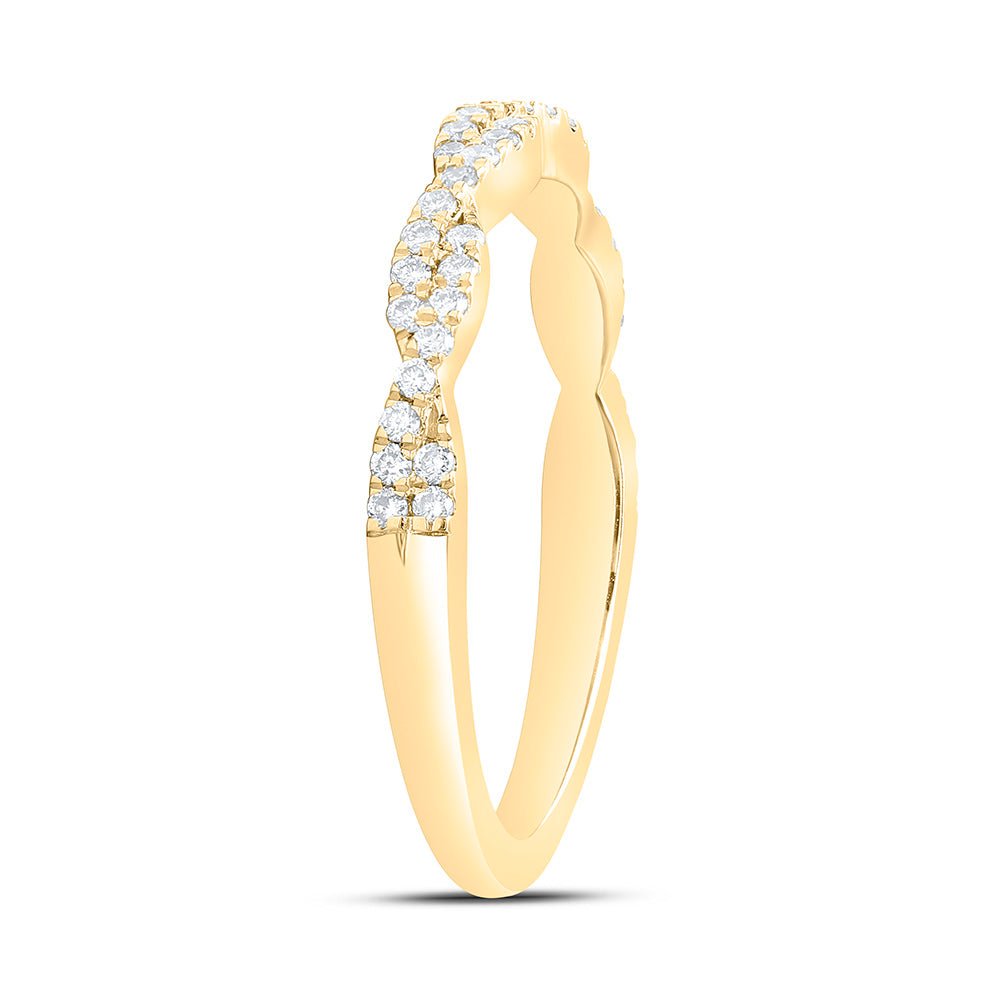 14K Yellow Gold Round Diamond Women's Twist Stackable Band Ring 1/4 Cttw - Splendid Jewellery
