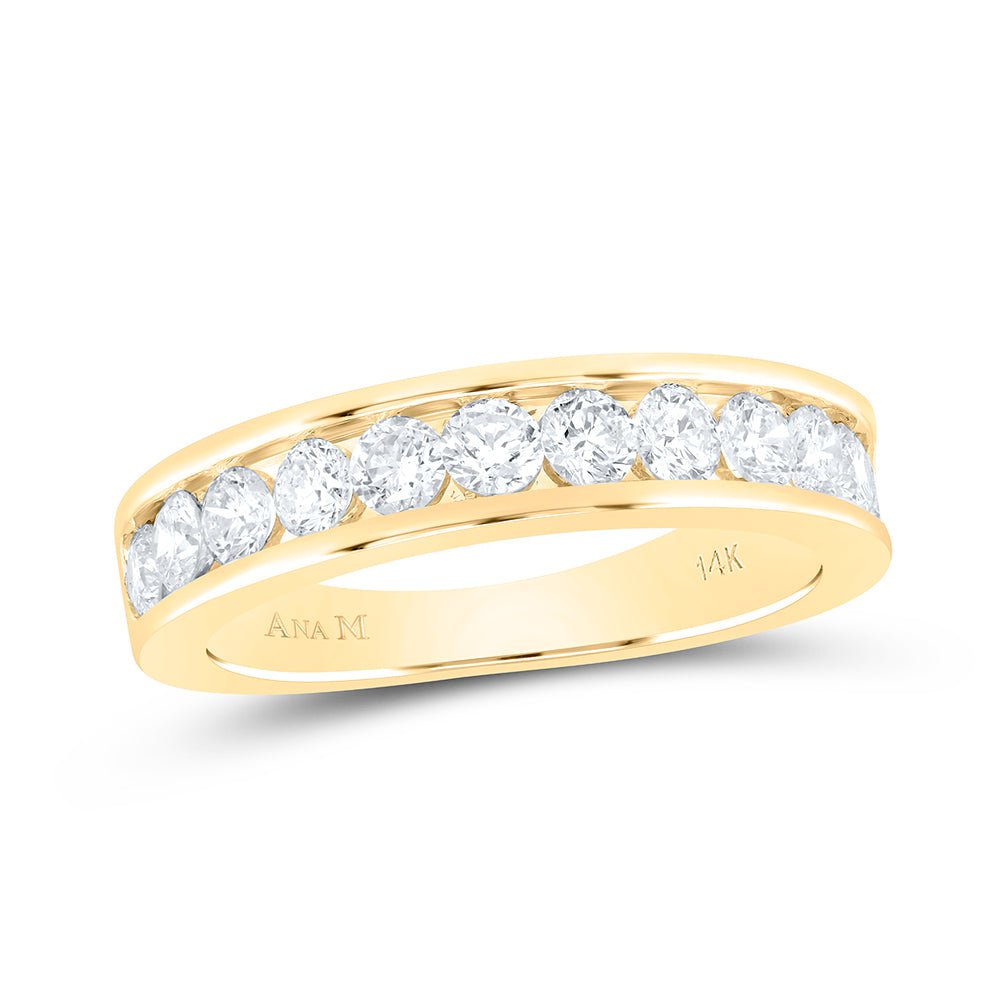 14K Yellow Gold Round Diamond Women's Wedding Single Row Band 1 Cttw - Splendid Jewellery