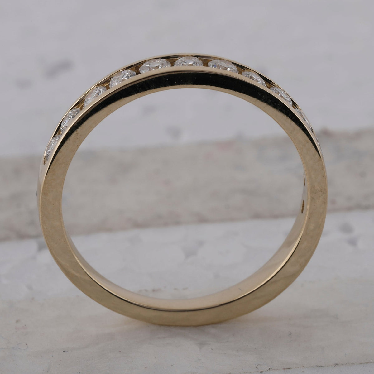 14K Yellow Gold Round Diamond Women's Wedding Single Row Band 1/2 Cttw - Splendid Jewellery