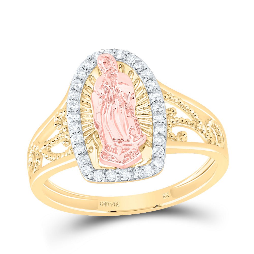 14k Yellow Rose Diamond Fashion Virgin Mother Mary Women's Ring 1/5 Cttw - Splendid Jewellery