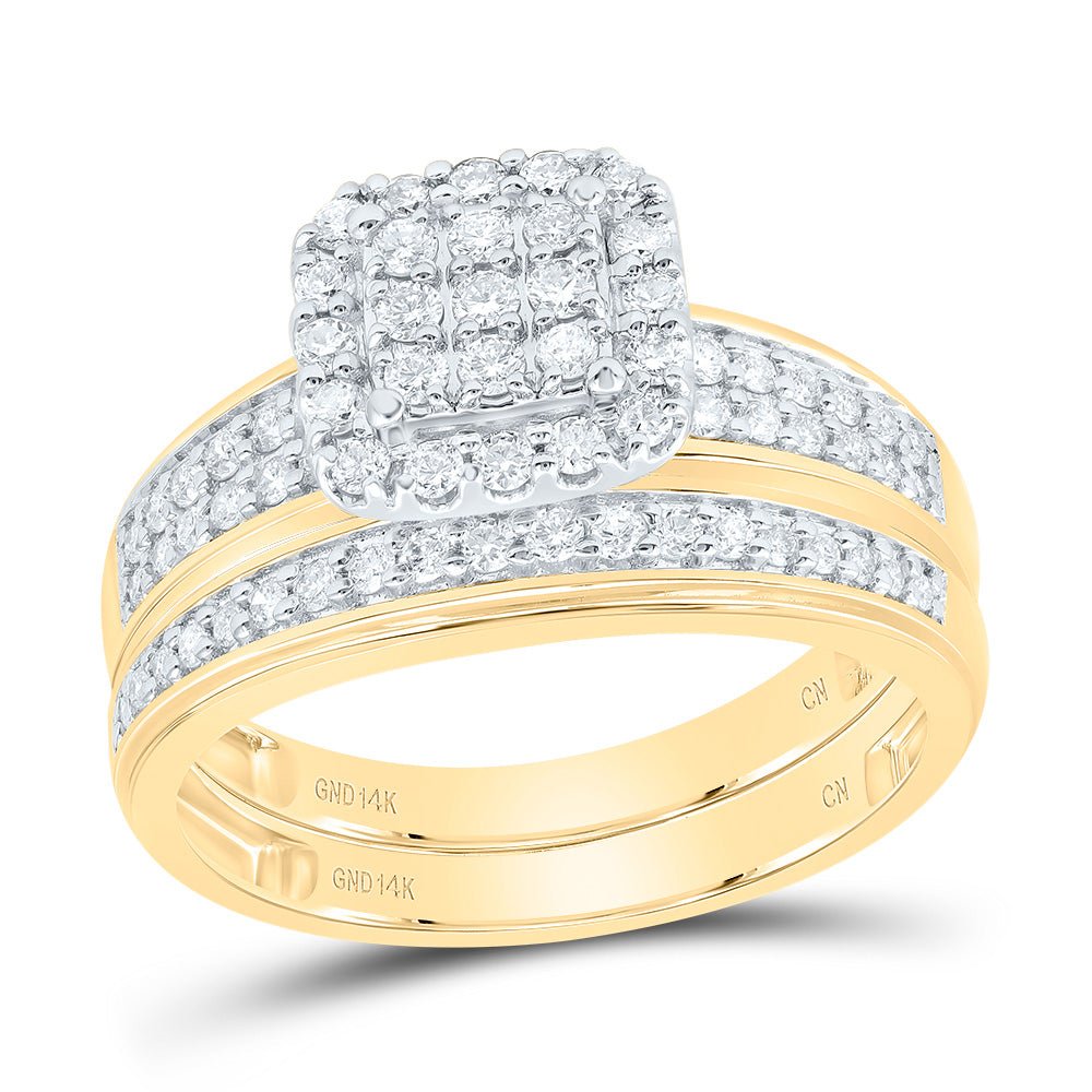 14K Yellow White Diamond Cushion Trio Ring Set 3/4 Cttw - Splendid Jewellery