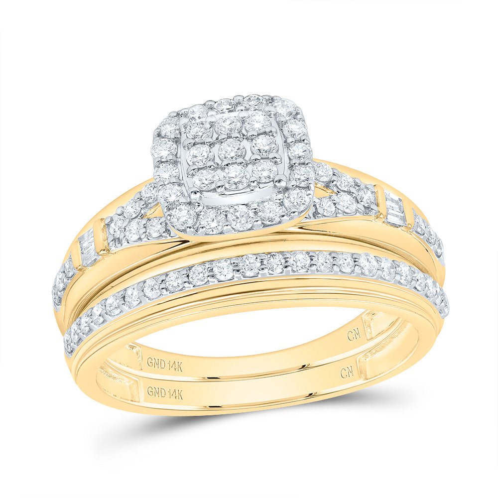14K Yellow White Diamond Cushion Trio Ring Set 3/4 Cttw - Splendid Jewellery