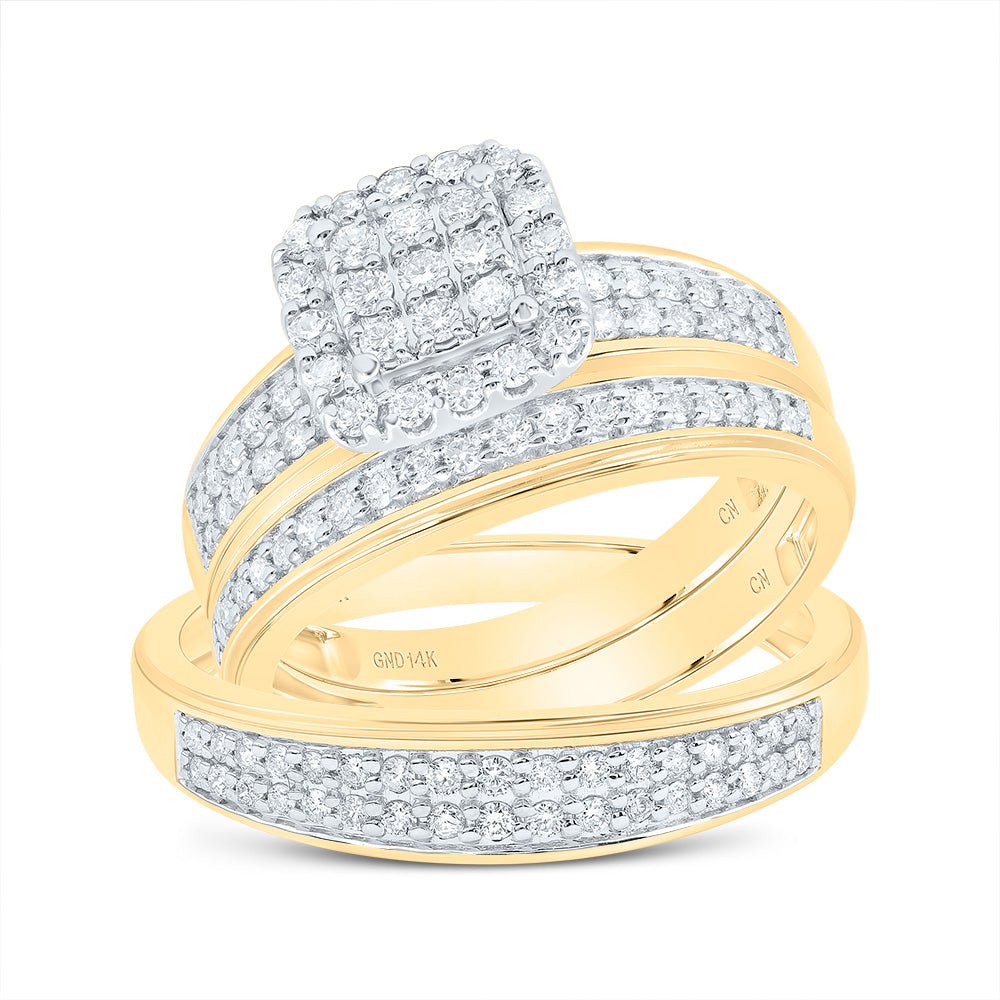 14K Yellow White Diamond Cushion Trio Ring Set 3/4 Cttw - Splendid Jewellery