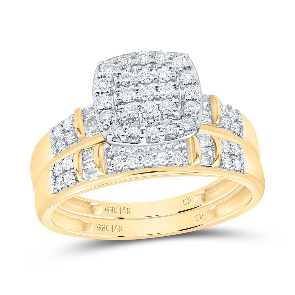 14K Yellow White Diamond Cushion Trio Ring Set 3/4 Cttw - Splendid Jewellery