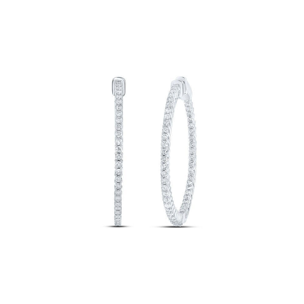 14kt Diamond Studded White Gold Slender Hoop Earrings - Splendid Jewellery