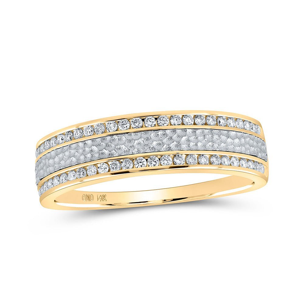 14kt Dual - Tone Gold Men's Diamond Wedding Hammered Band Ring 1/3 Cttw | Majestic Jewelers - Splendid Jewellery