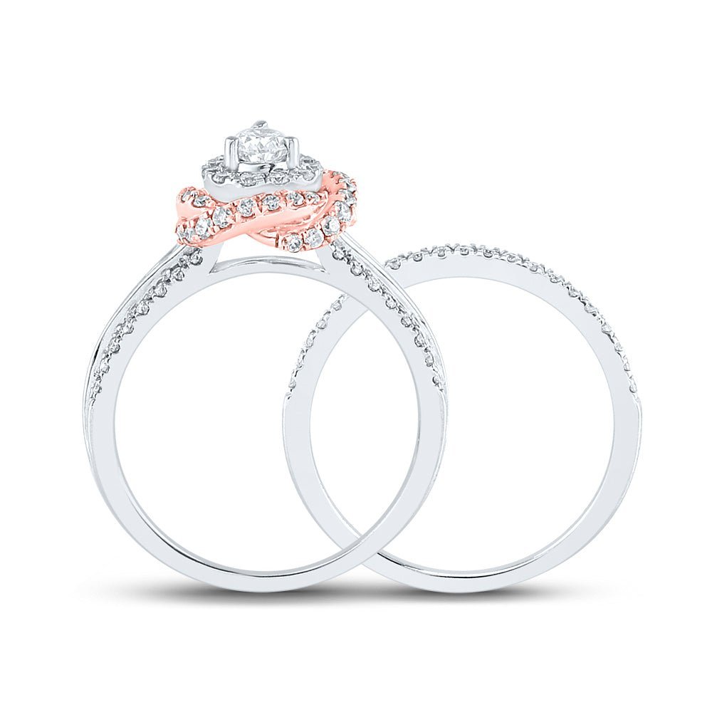 14kt Dual - Tone Radiance Diamond Halo Bridal Wedding Ring Band Set 1 Cttw - Splendid Jewellery