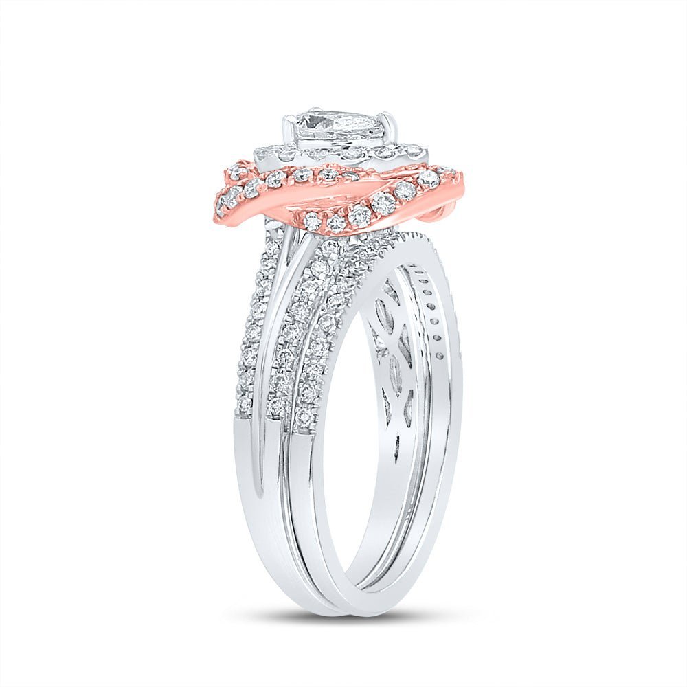 14kt Dual - Tone Radiance Diamond Halo Bridal Wedding Ring Band Set 1 Cttw - Splendid Jewellery