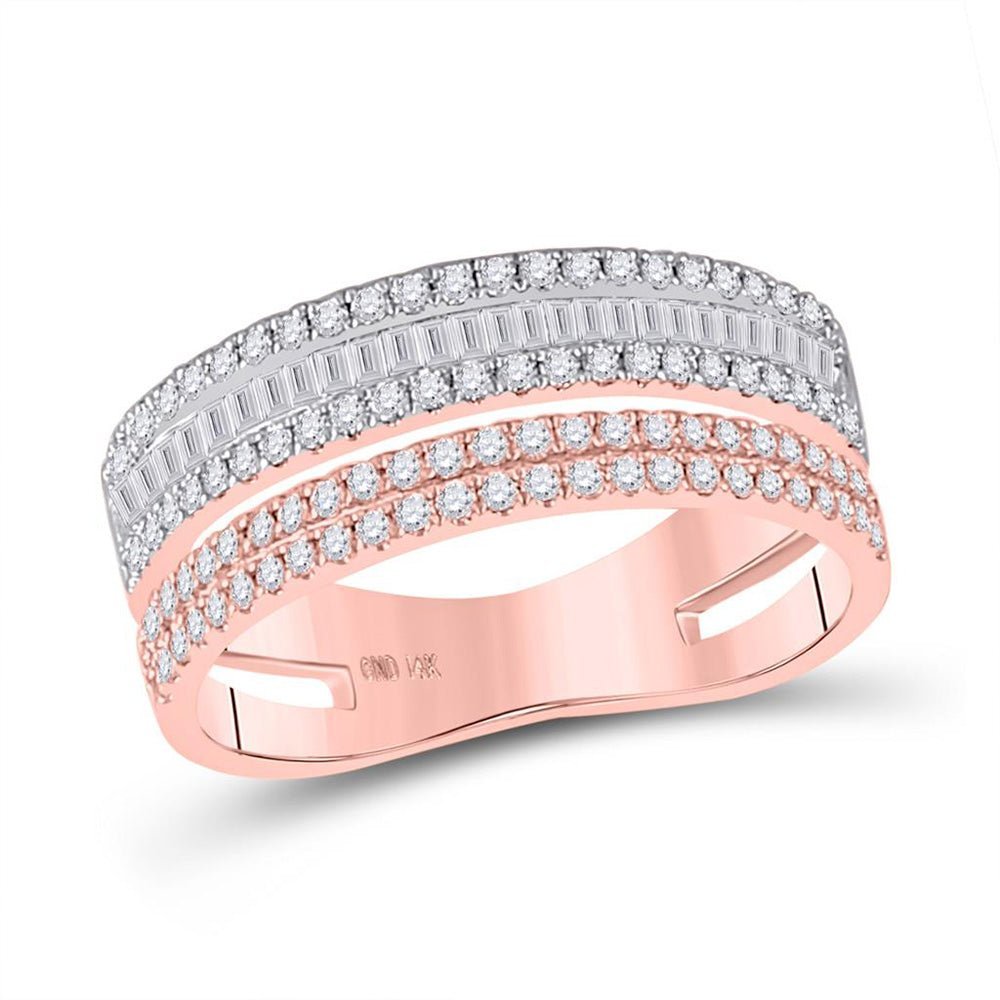 14kt Rose Gold Baguette and Round Diamond Parallel Band Ring - 3/4 Cttw - Splendid Jewellery