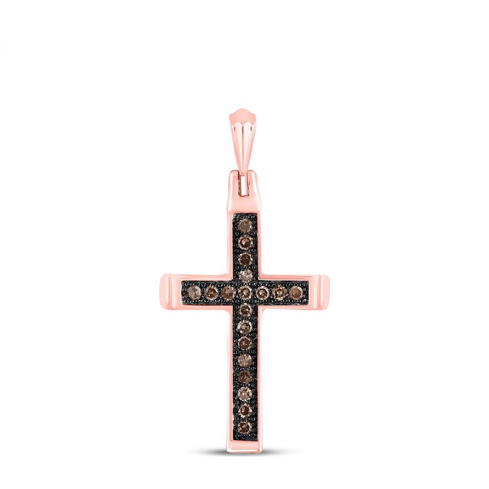 14kt Rose Gold Brown Diamond Cross Pendant: A Mesmerizing Symbol of Faith and Elegance - Splendid Jewellery
