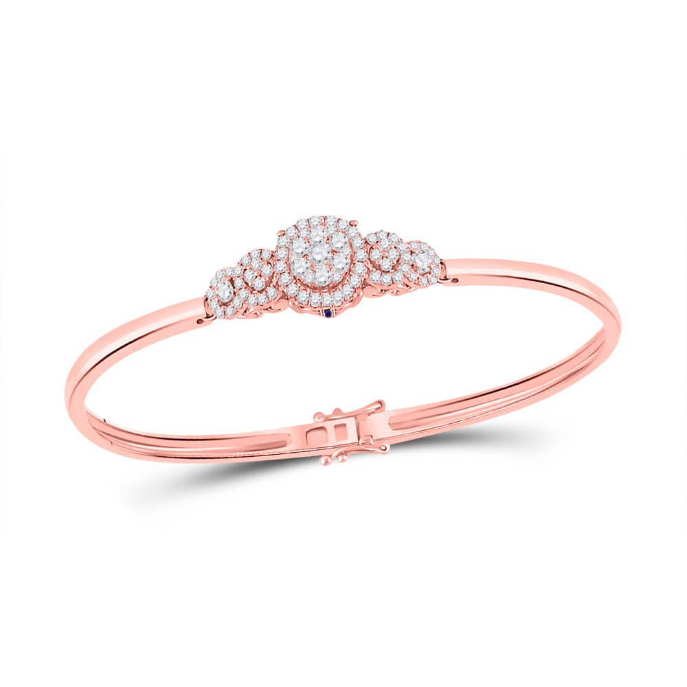 14kt Rose Gold Diamond Cluster Bangle Bracelet with Blue Sapphire Accents - Splendid Jewellery