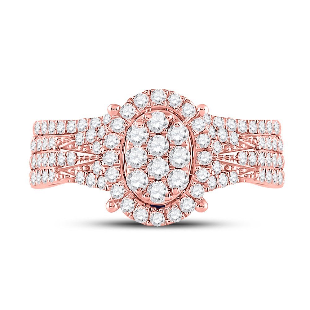 14kt Rose Gold Diamond Cluster Bridal Wedding Ring Band Set - Splendid Jewellery