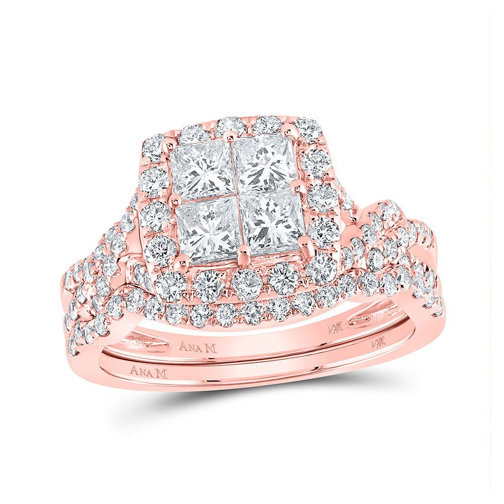 14kt Rose Gold Diamond Square Bridal Wedding Ring Band Set - Splendid Jewellery
