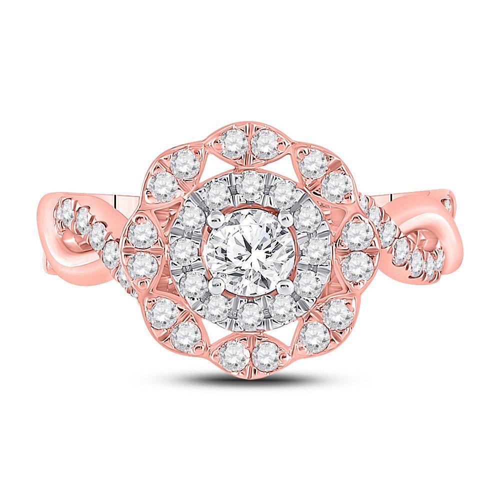 14kt Rose Gold Enchanting Diamond Halo Bridal Wedding Engagement Ring - Splendid Jewellery