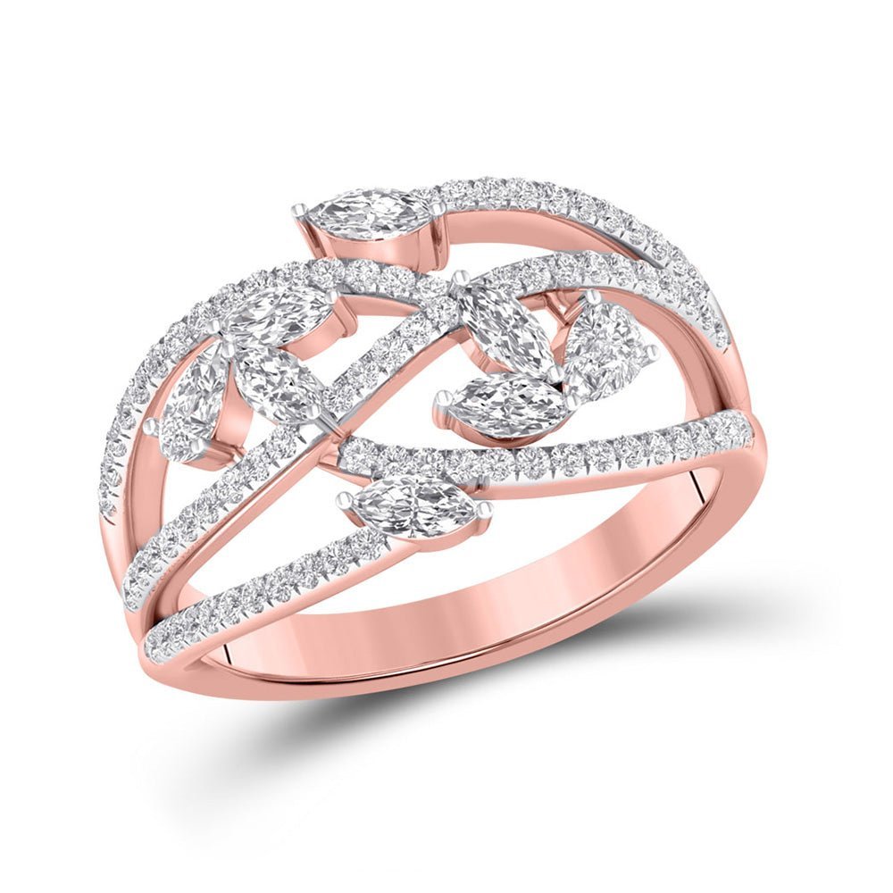 14kt Rose Gold Marquise Round Diamond Band Ring - A Mesmerizing Masterpiece - Splendid Jewellery