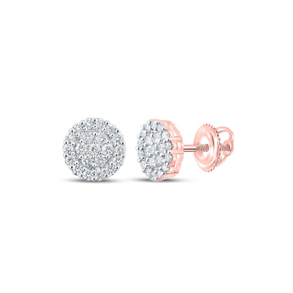 14kt Rose Gold Men's Round Diamond Cluster Earrings - Exquisite Brilliance - Splendid Jewellery