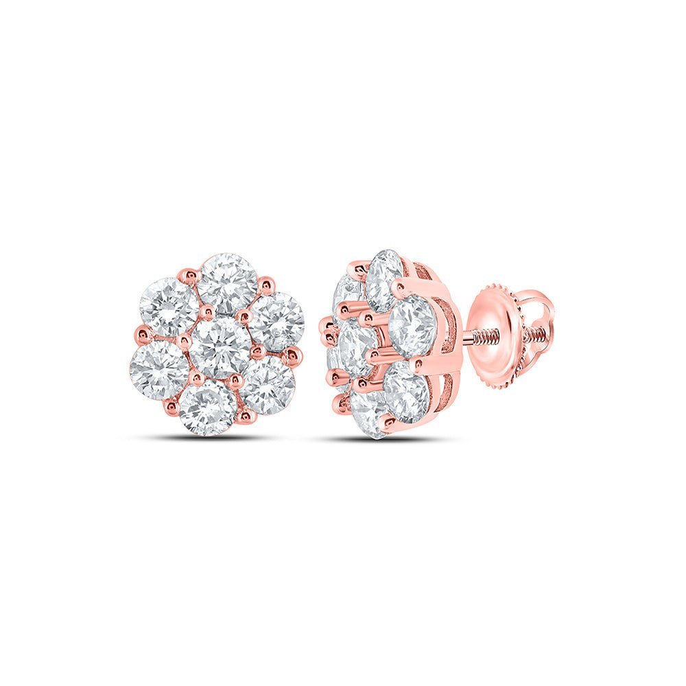 14kt Rose Gold Men's Round Diamond Flower Cluster Earrings - Exquisite Brilliance - Splendid Jewellery