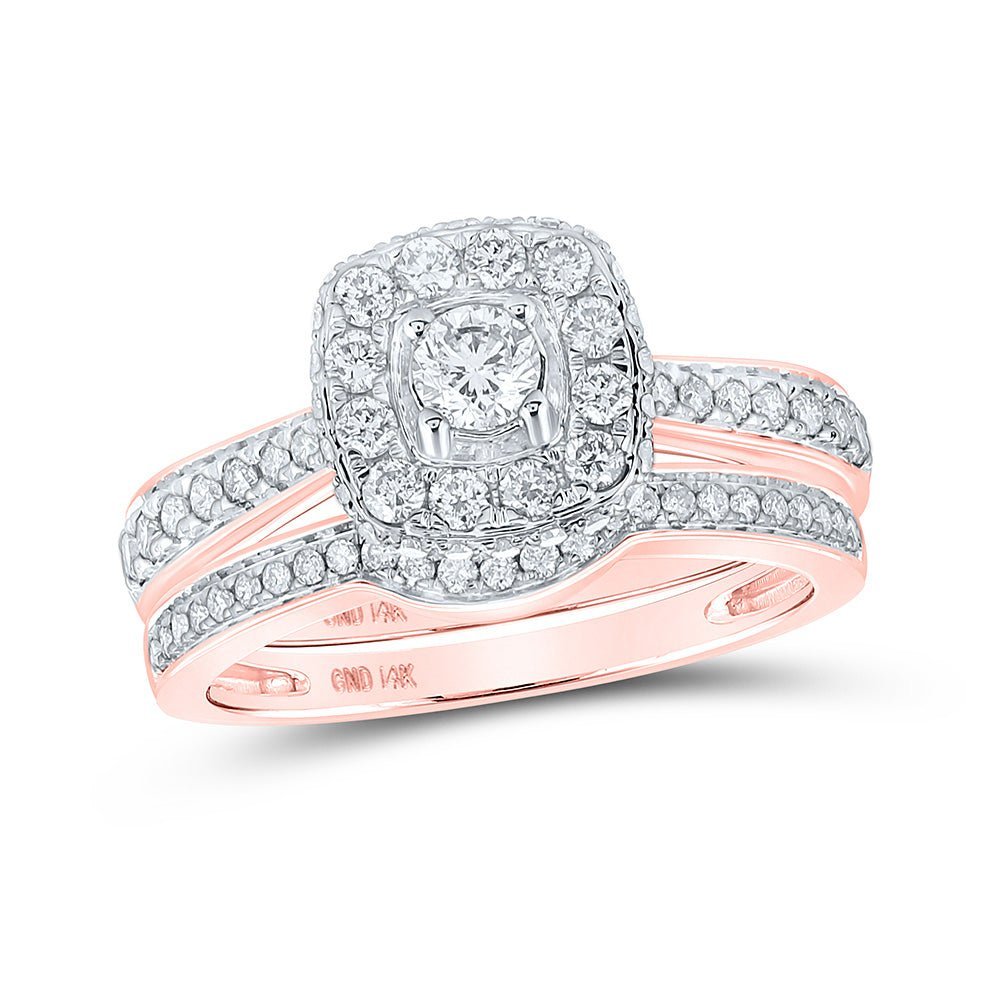14kt Rose Gold Sparkling Diamond Square Halo Wedding Ring Set - Splendid Jewellery