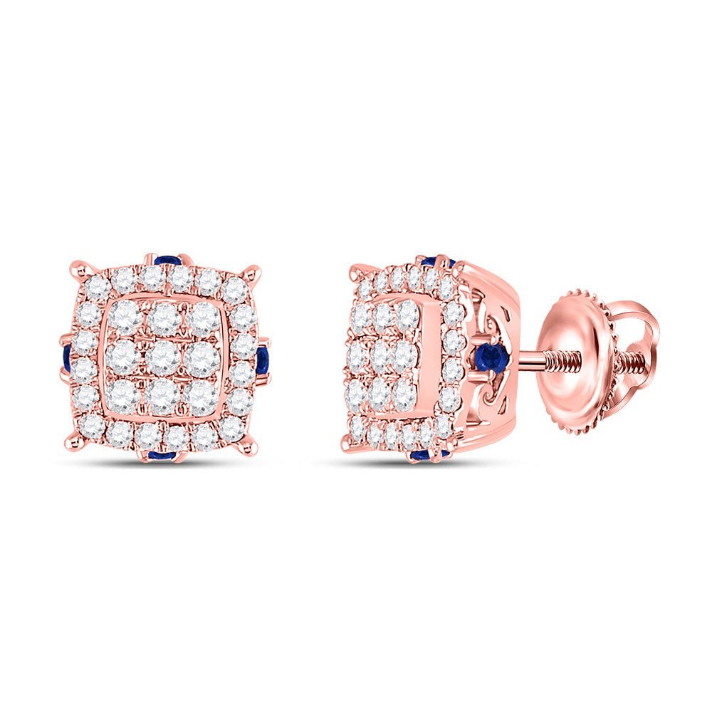 14kt Rose Gold Square Diamond and Blue Sapphire Earrings: A Mesmerizing Blend of Elegance and Charm - Splendid Jewellery