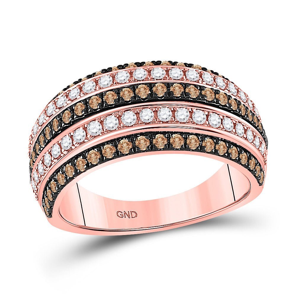 14kt Rose Gold Women's Round Brown Diamond Stripe Band Ring 1 Cttw | Luxurious Elegance Collection - Splendid Jewellery
