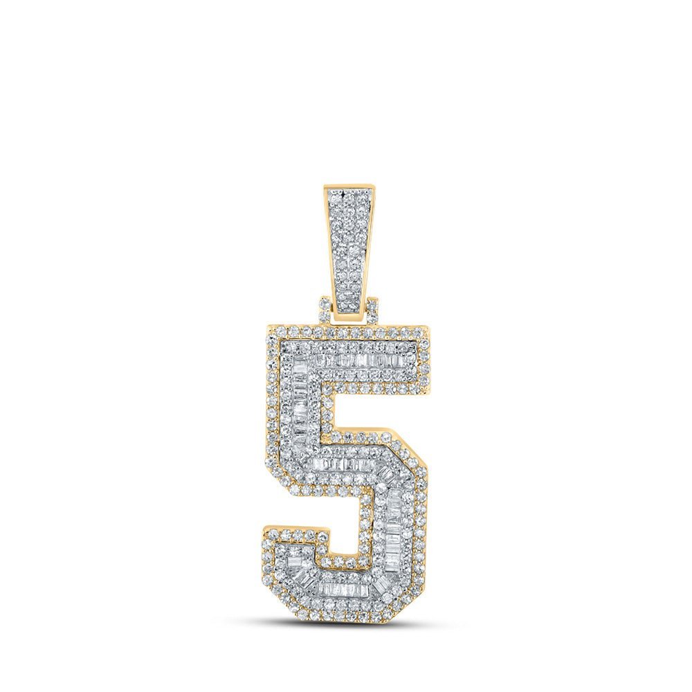 14kt Two - tone Gold Baguette Diamond Number 5 Charm Pendant for Men - 1 - 5/8 Cttw - Splendid Jewellery