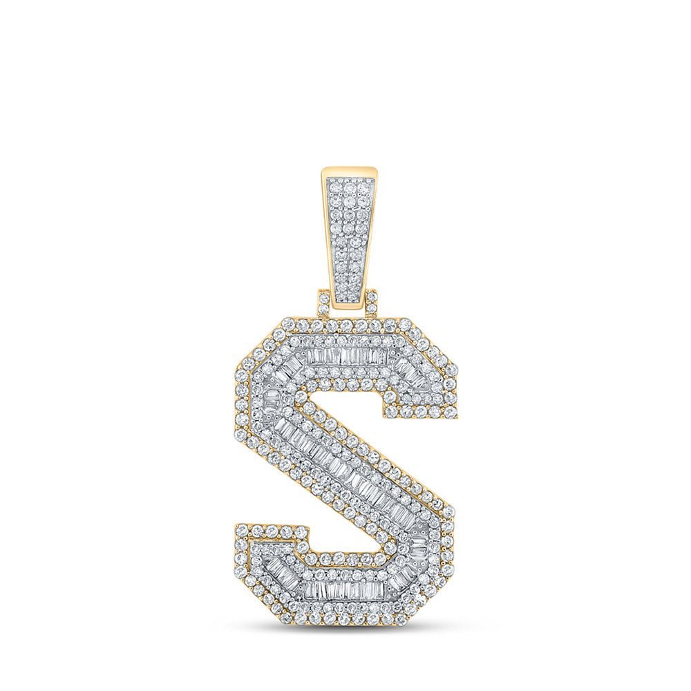 14kt Two - tone Gold Baguette Diamond S Initial Pendant - 1 - 3/4 Cttw - Splendid Jewellery