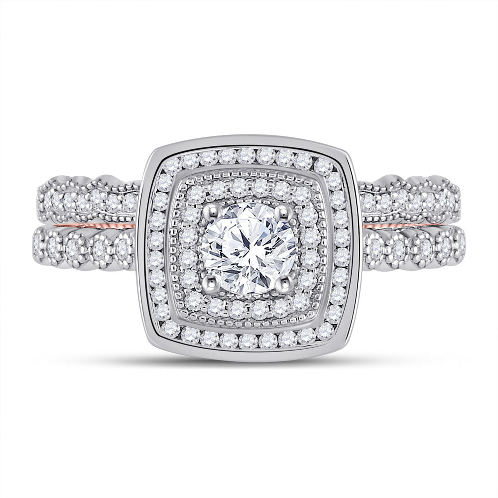 14kt Two - tone Gold Diamond Halo Bridal Wedding Ring Set - Splendid Elegance - Splendid Jewellery