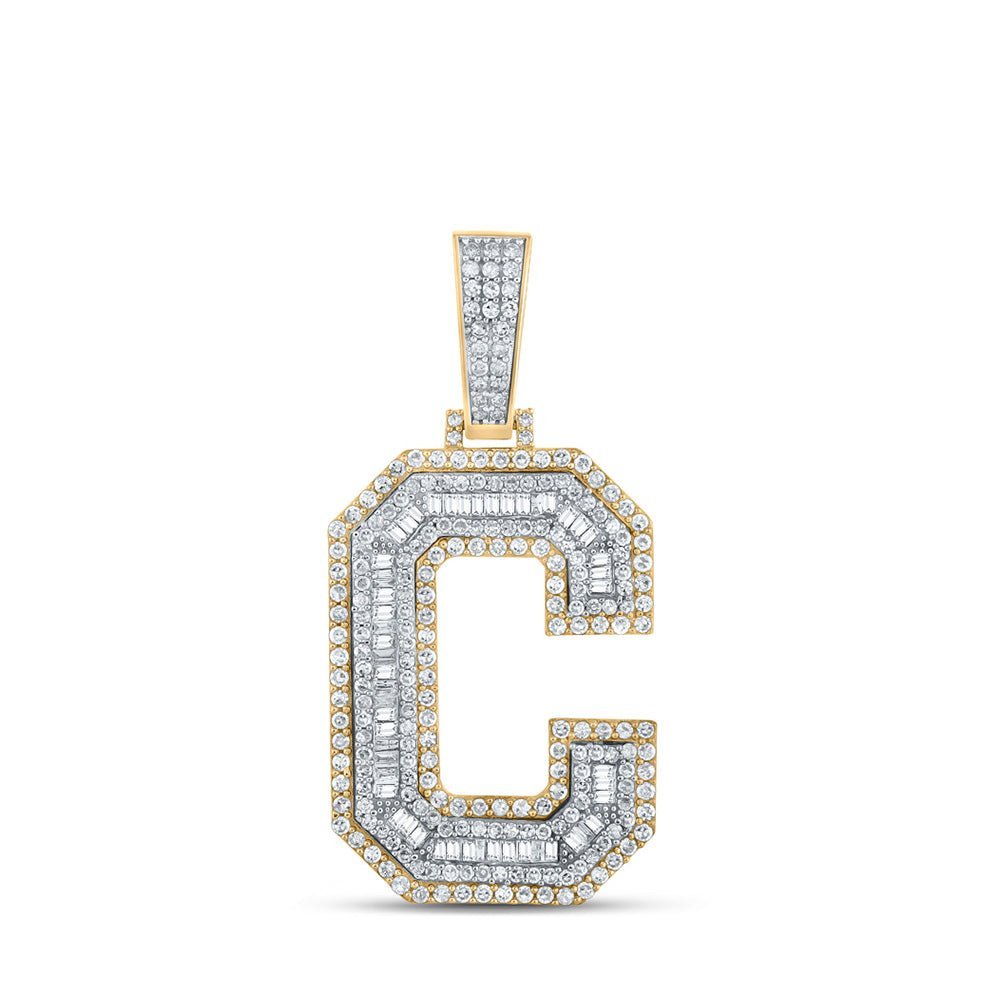 14kt Two - tone Gold Men's Baguette Diamond C Initial Letter Charm Pendant 1 - 3/4 Cttw - Splendid Jewellery