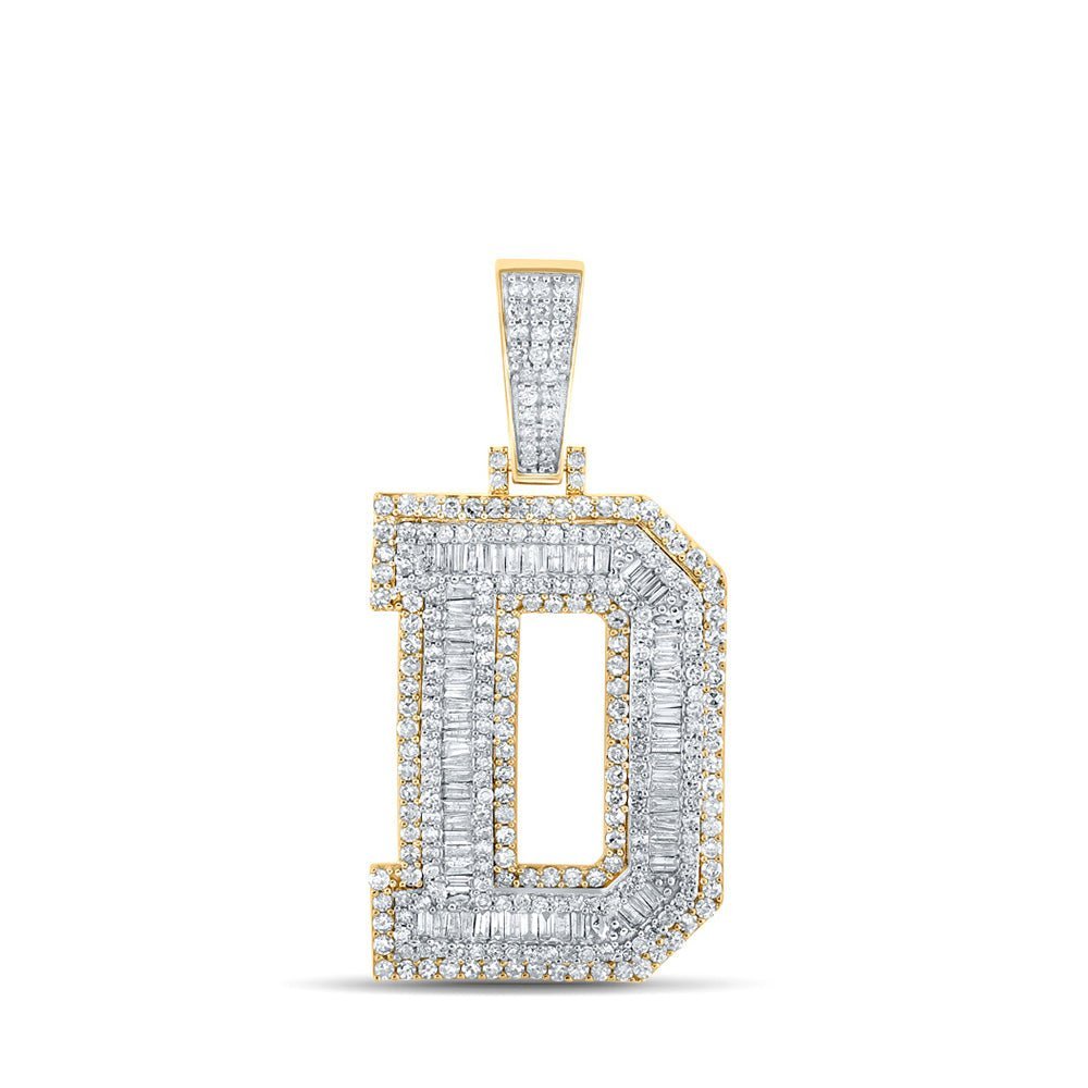14kt Two - tone Gold Men's Baguette Diamond D Initial Letter Charm Pendant - 2 - 1/3 Cttw - Splendid Jewellery