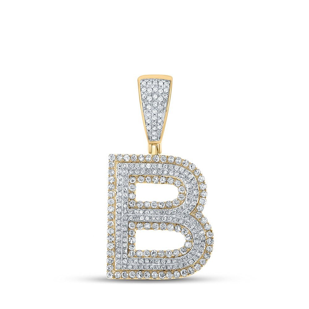 14kt Two - tone Gold Men's Round Diamond B Initial Letter Charm Pendant - 1 Cttw - Splendid Jewellery