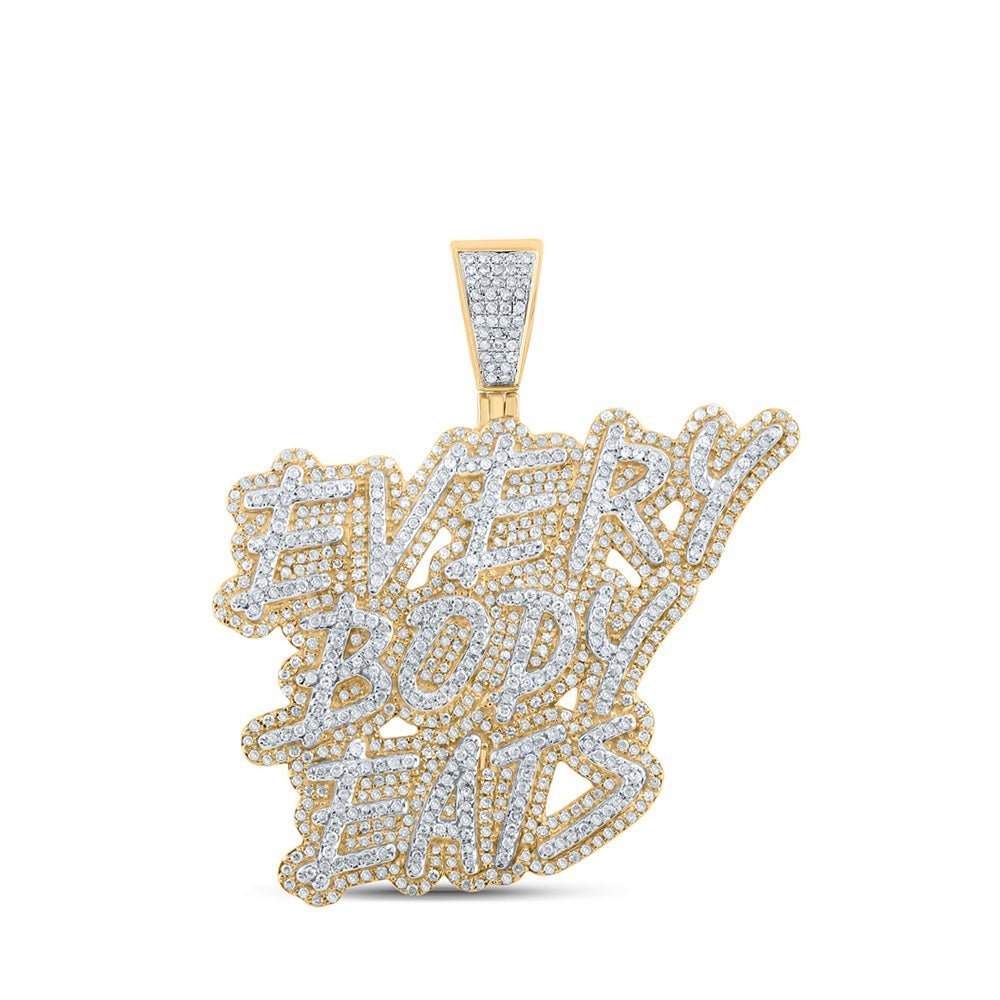 14kt Two - tone Gold Men's Round Diamond EVERYBODY EATS Charm Pendant - 2 Cttw | Splendid Jewellery - Splendid Jewellery