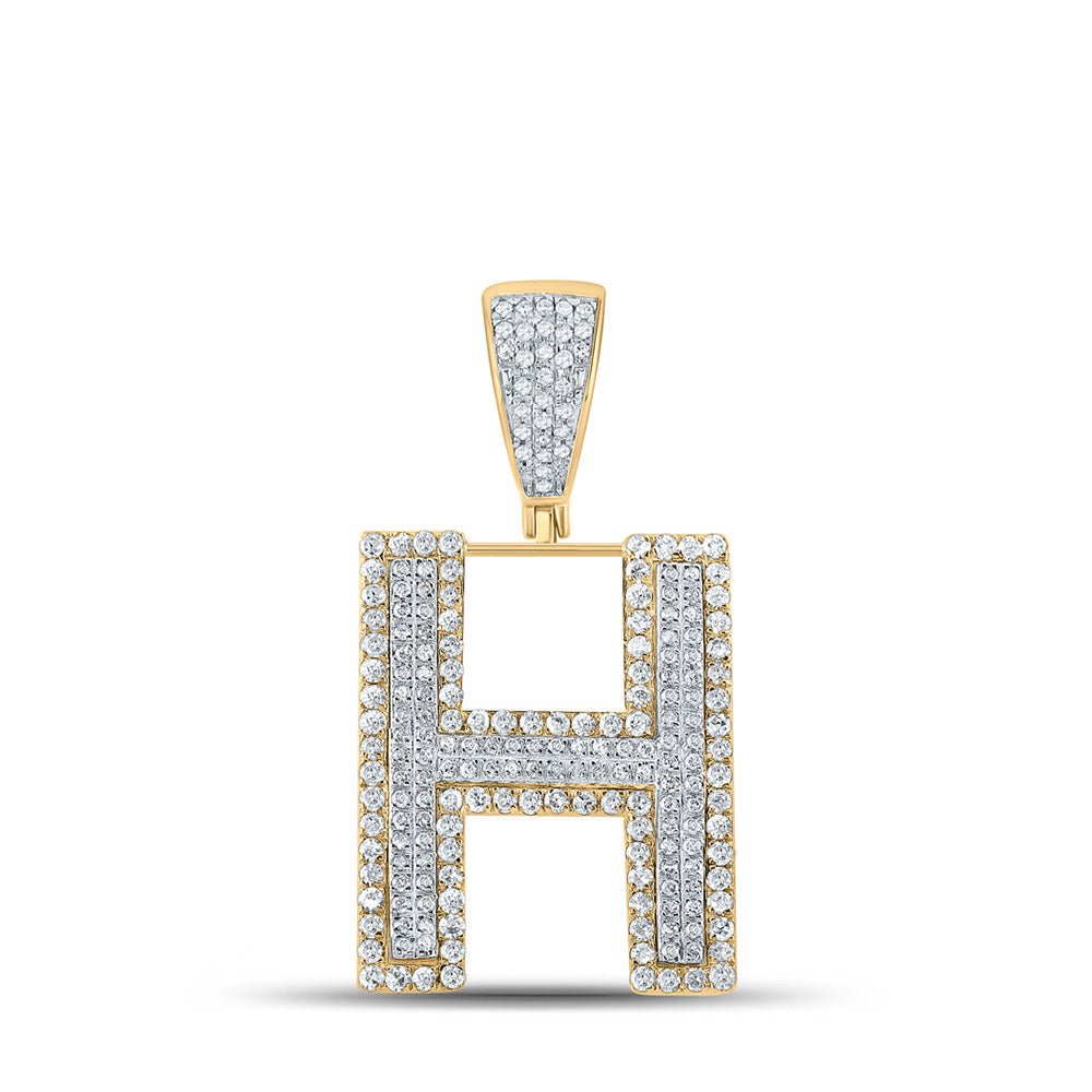 14kt Two - tone Gold Men's Round Diamond H Initial Letter Charm Pendant - 7/8 Cttw | Splendid Jewellery - Splendid Jewellery