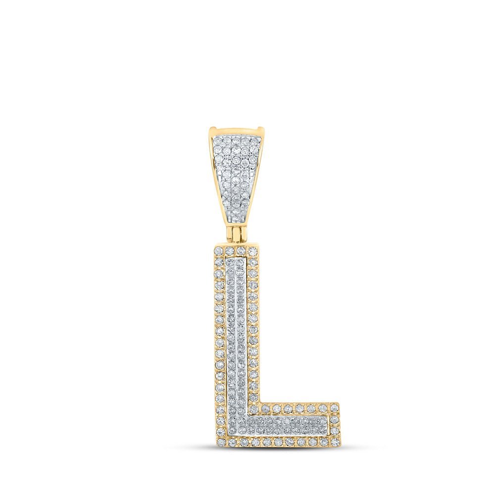 14kt Two - tone Gold Men's Round Diamond L Initial Letter Charm Pendant 1/3 Cttw - A Dazzling Statement Piece by Splendid Jewellery - Splendid Jewellery