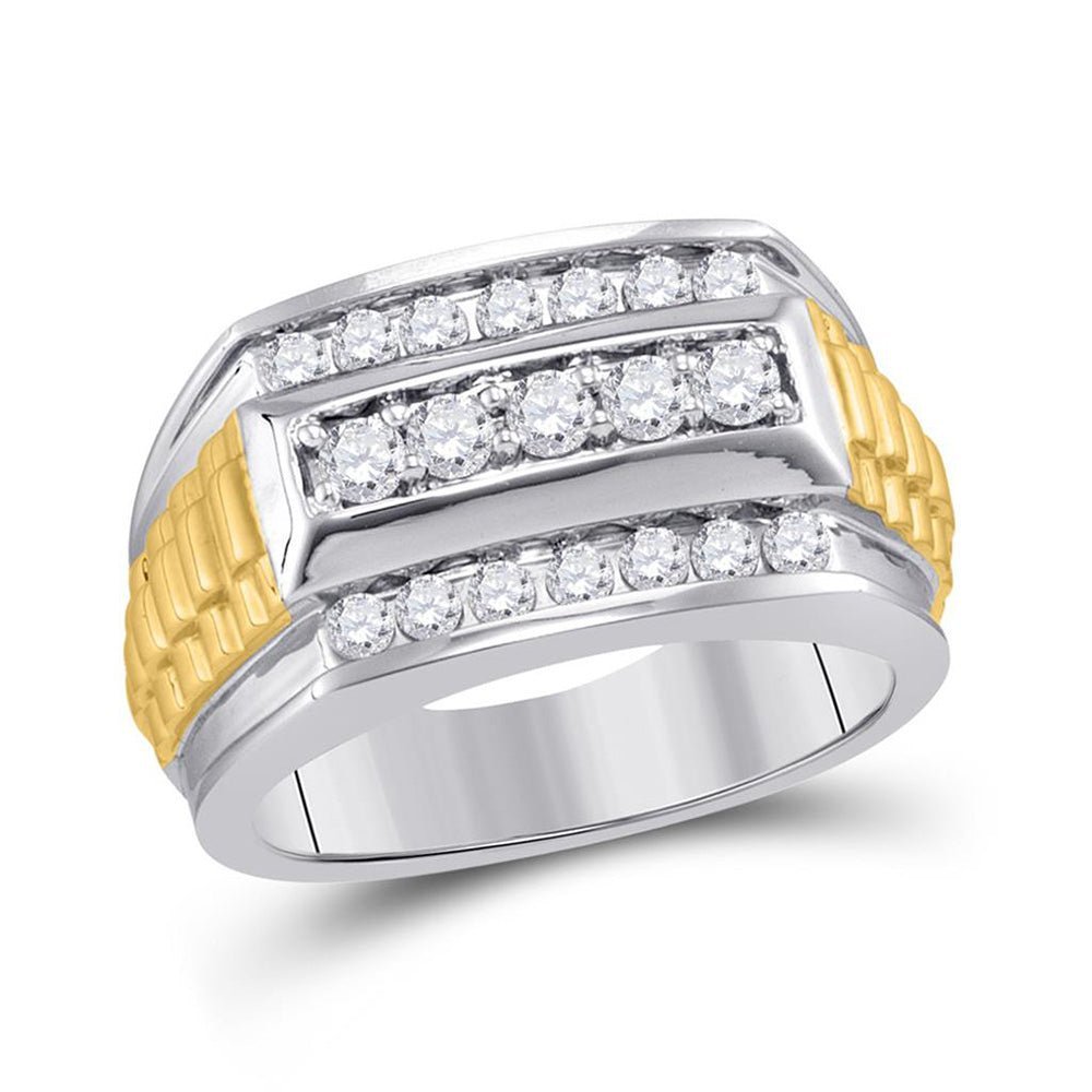 14kt Two - tone Gold Men's Round Diamond Ribbed Band Ring - 1 Cttw | Exquisite Jewellery - Splendid Jewellery