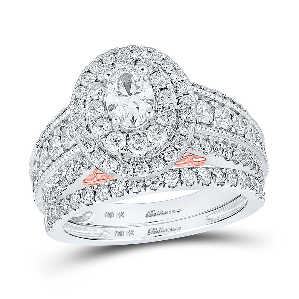 14kt Two - tone Gold Oval Diamond Halo Bridal Wedding Ring Band Set 2 Cttw | Splendid Jewellery Captivating Name: "Ethereal Harmony: Two - Tone Gold Diamond Halo Bridal Wedding Ring Set with Sapphire Accent" - Splendid Jewellery