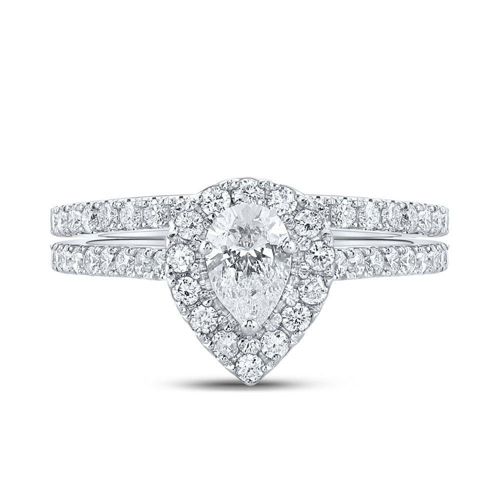 14kt Two - tone Gold Pear Diamond Halo Bridal Wedding Ring Band Set 1 Cttw | The Enchanting Love Story Ring Set - Splendid Jewellery