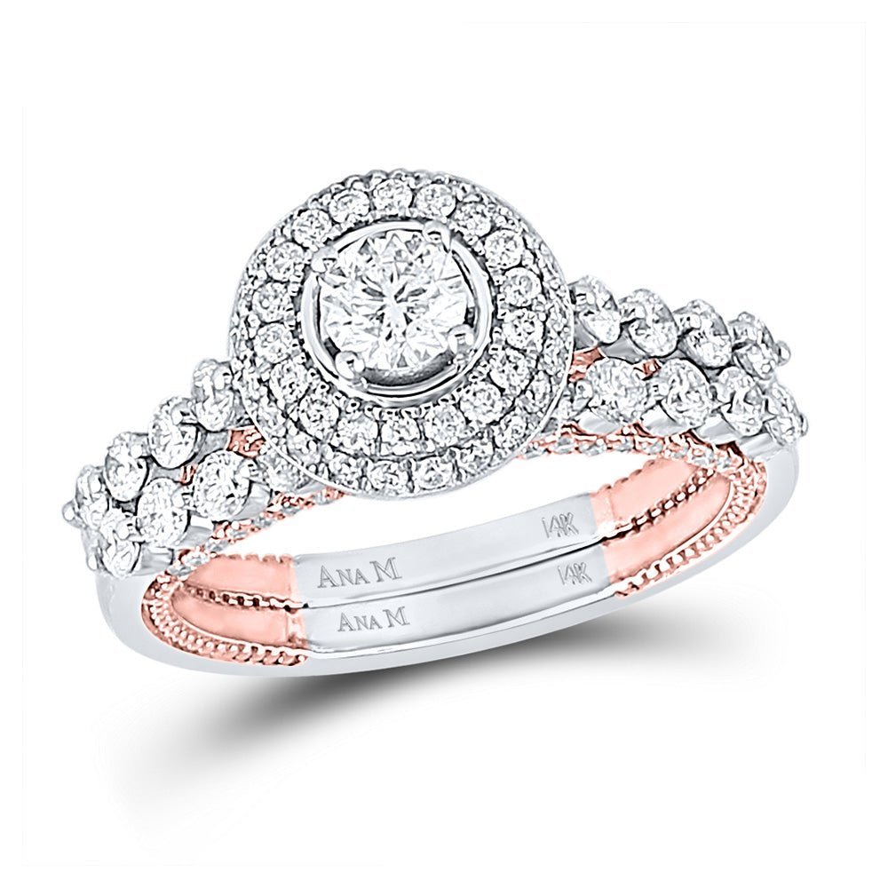 14kt Two - tone Gold Princess Diamond Halo Bridal Wedding Ring Band Set with Blue Sapphire Accents - Splendid Jewellery