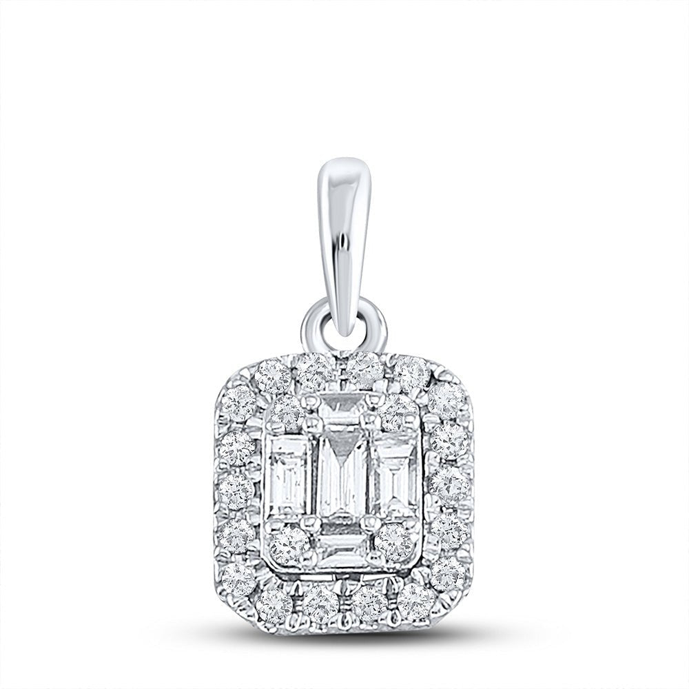14kt White Gold Baguette and Round Diamond Cluster Pendant - Splendid Jewellery