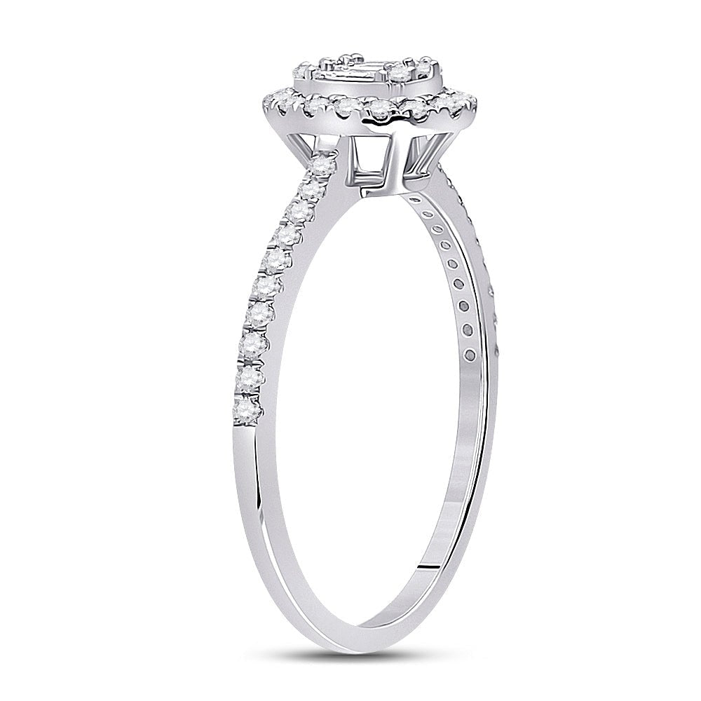 14kt White Gold Baguette and Round Diamond Cluster Ring - Splendid Jewellery