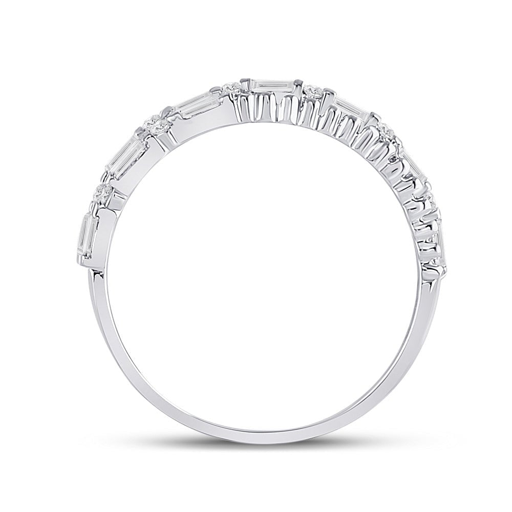 14kt White Gold Baguette and Round Diamond Fashion Band Ring - Splendid Jewellery