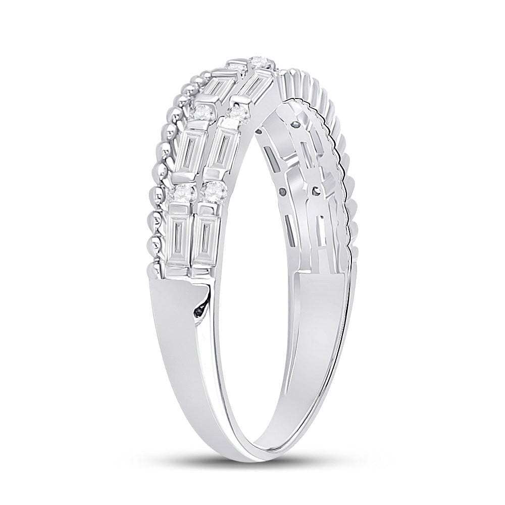 14kt White Gold Baguette and Round Diamond Fashion Band Ring - Splendid Jewellery