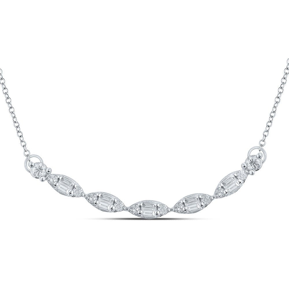 14kt White Gold Baguette and Round Diamond Pendant Necklace - A Mesmerizing Masterpiece of Elegance and Brilliance - Splendid Jewellery