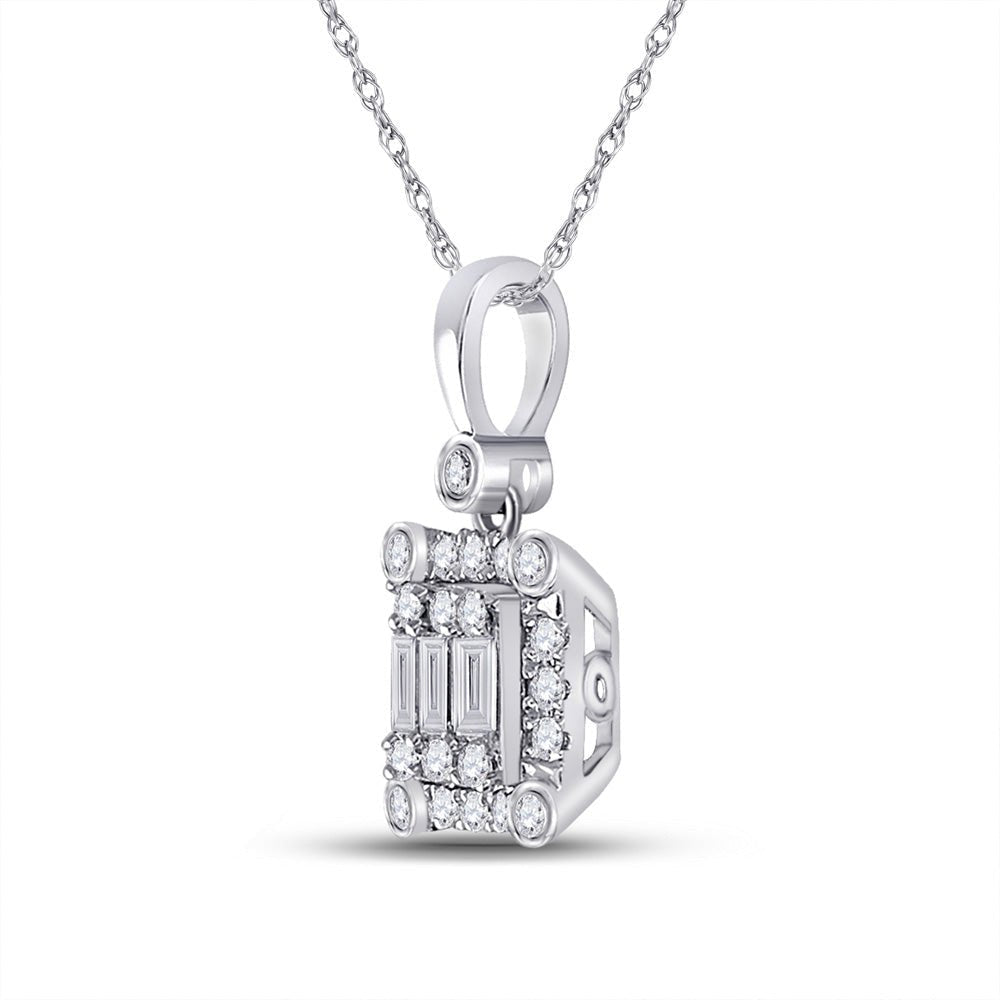 14kt White Gold Baguette Diamond Cluster Square Pendant - A Mesmerizing Masterpiece of Elegance - Splendid Jewellery