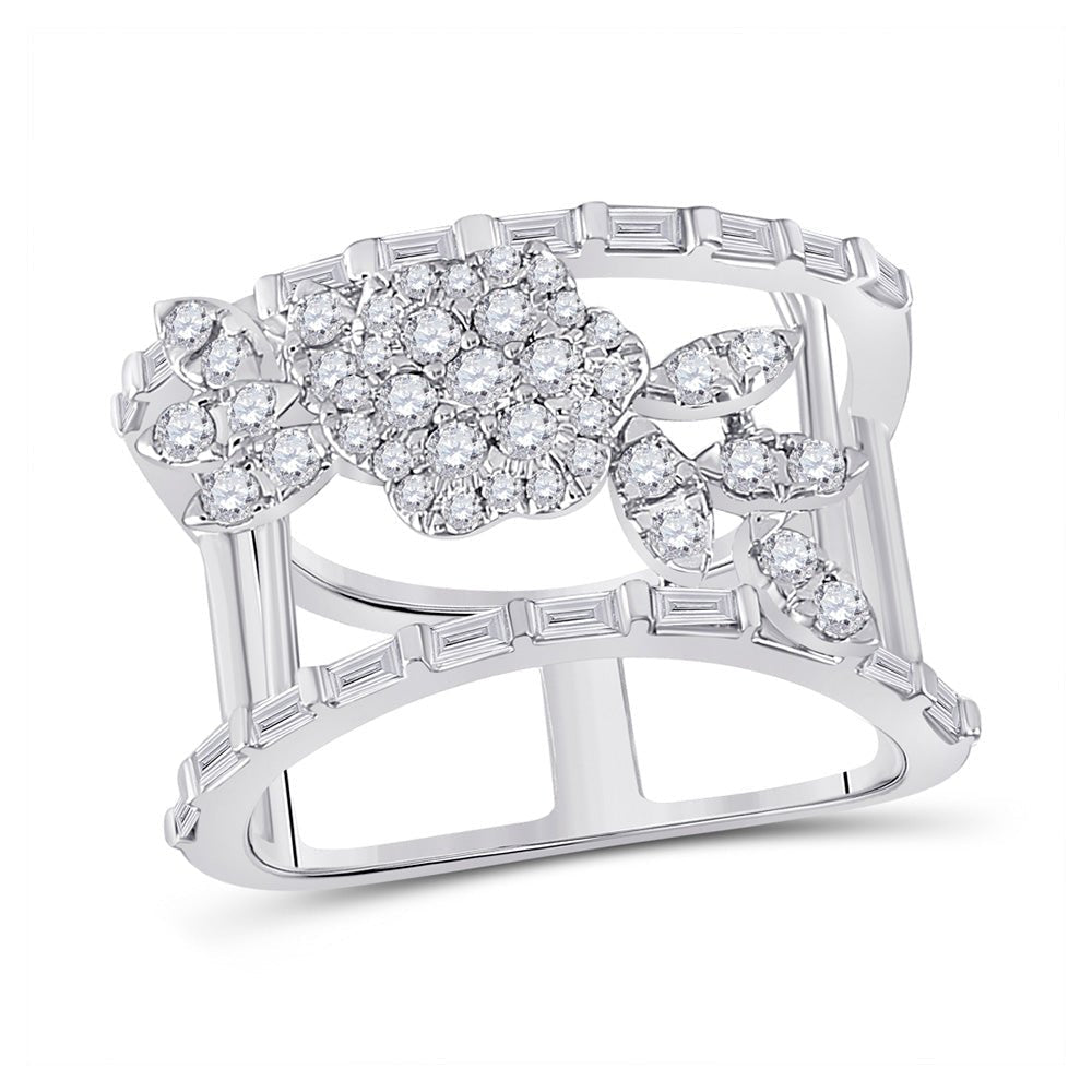 14kt White Gold Baguette Diamond Flower Anniversary Ring - A Mesmerizing Floral Delight - Splendid Jewellery