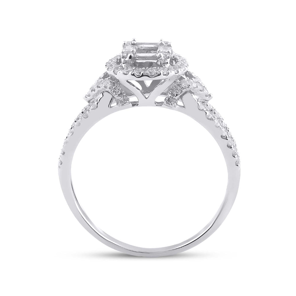 14kt White Gold Baguette Diamond Halo Fashion Ring - Mesmerizing Brilliance - Splendid Jewellery