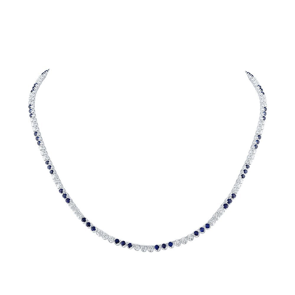 14kt White Gold Blue Sapphire Diamond Tennis Necklace - A Mesmerizing Symphony of Elegance - Splendid Jewellery
