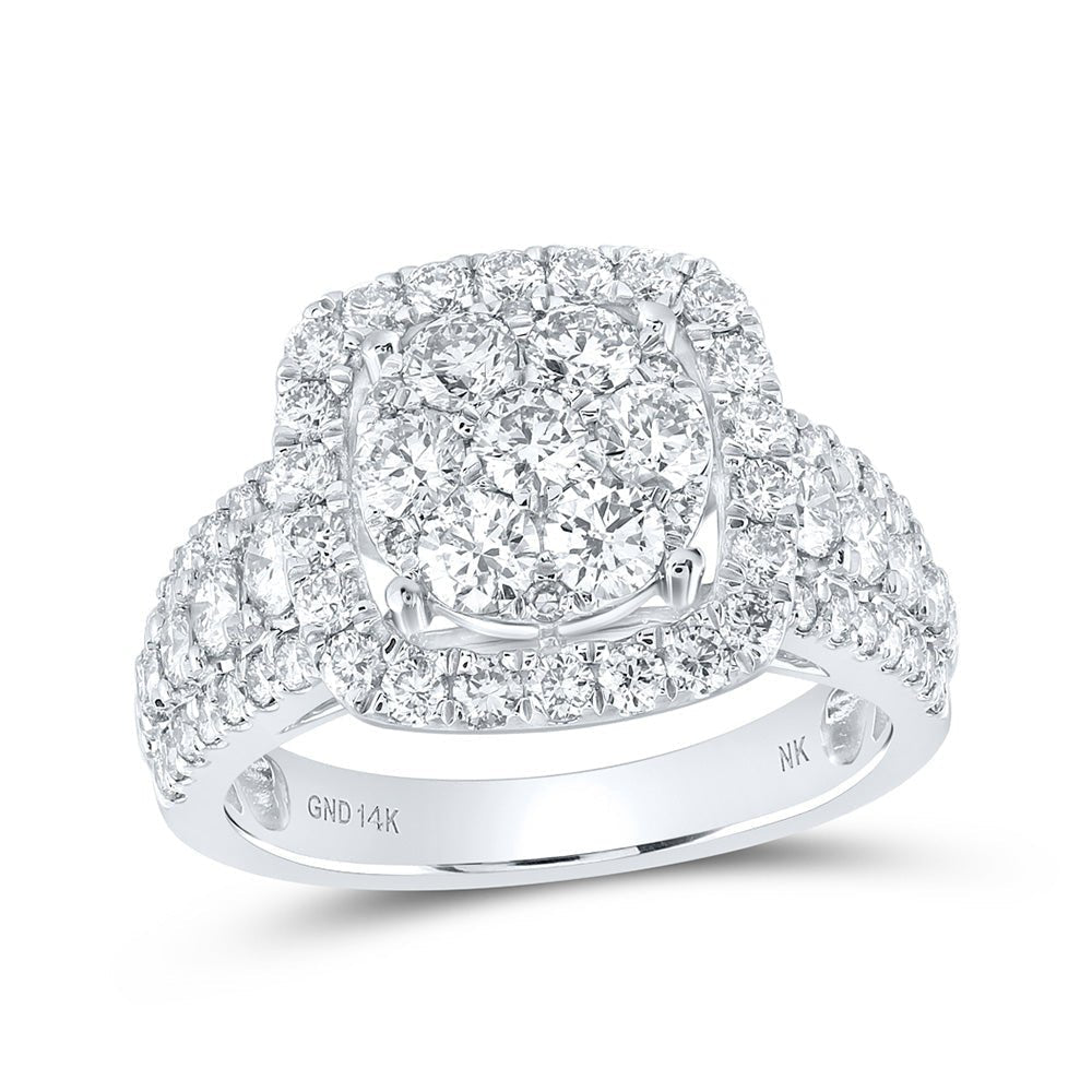 14kt White Gold Dazzling Diamond Square Cluster Ring - Splendid Jewellery
