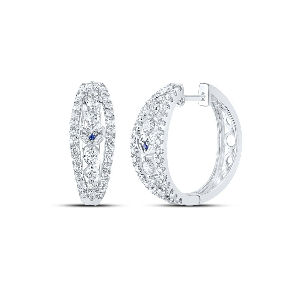 14kt White Gold Diamond and Blue Sapphire Hoop Earrings - A Dazzling Symphony of Elegance - Splendid Jewellery