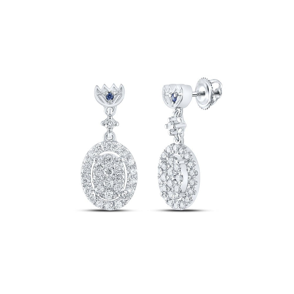 14kt White Gold Diamond and Sapphire Oval Dangle Earrings - Splendid Jewellery